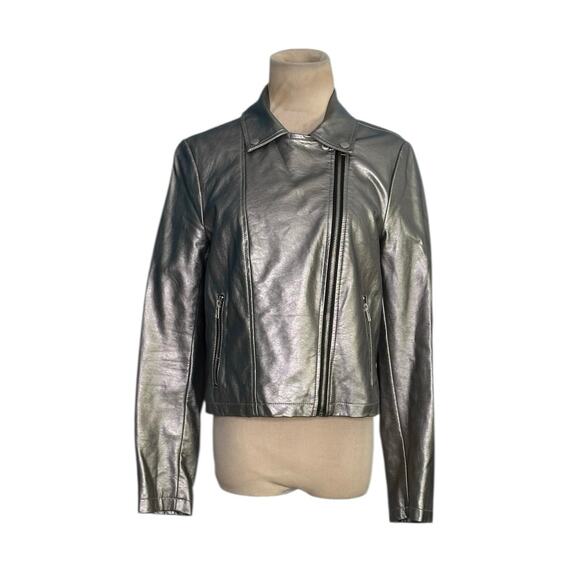 Forever 21 silver vegan leather moto jacket size Medium - Picture 5 of 16